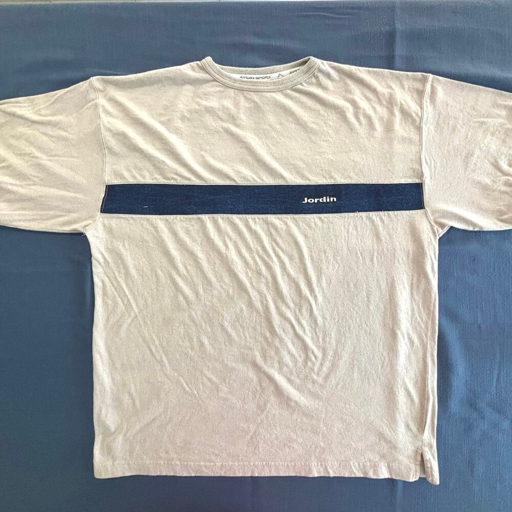 Vintage 90’s Oversized Baggy Jordin Denim Striped Logo Ringer Tee Men’s Large